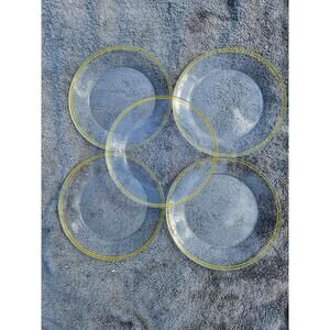 Vintage Arcoroc France Clear Glass Plates Set of 5 | Yellow Stripe 9"